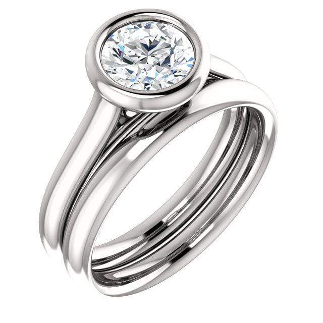 Olivia Ring - Round Moissanite Full Bezel Cathedral Band Solitaire Engagement Ring