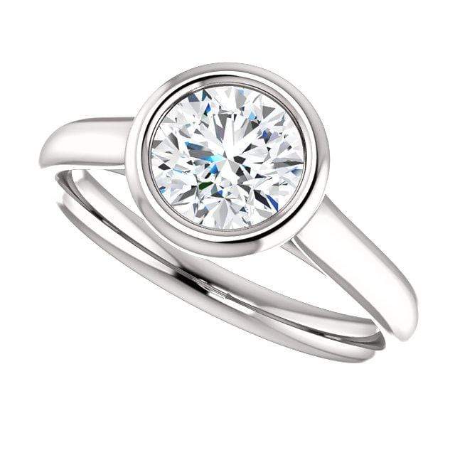 Olivia Ring - Round Moissanite Full Bezel Cathedral Band Solitaire Engagement Ring