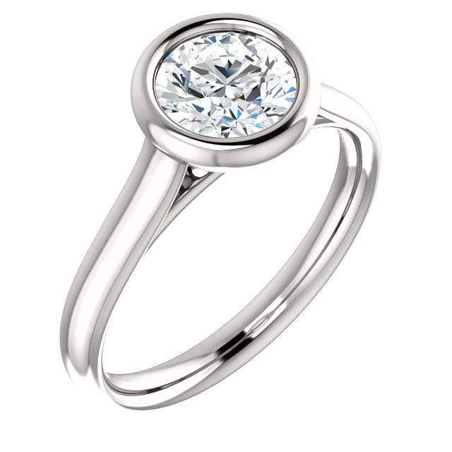 Olivia Ring - Round Moissanite Full Bezel Cathedral Band Solitaire Engagement Ring