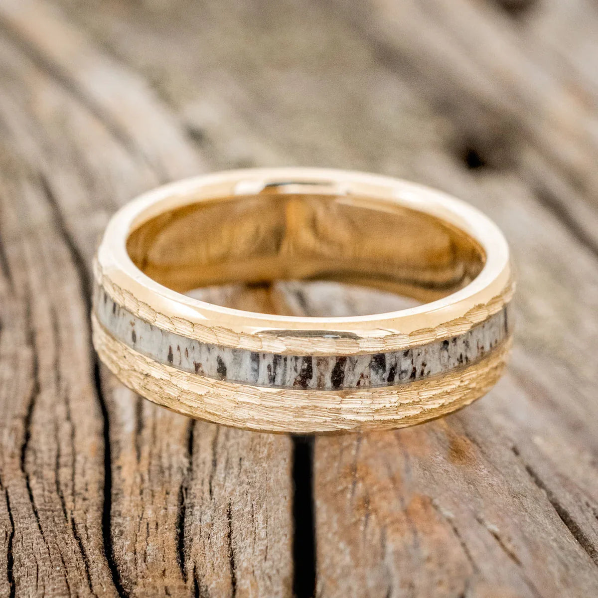 "Vertigo" - Antler Wedding Ring With Hammered Finish - 14K Yellow Gold (6mm) - Size 12 1/4