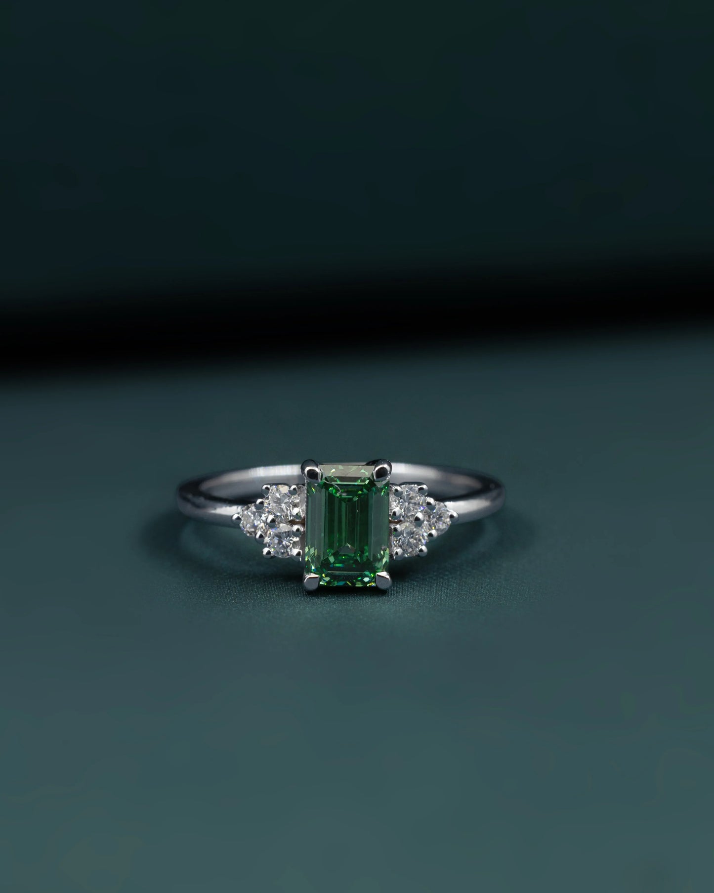 1.28 CTW Emerald & Pear Cut CVD Lab-Grown Diamond Three Stone Ring
