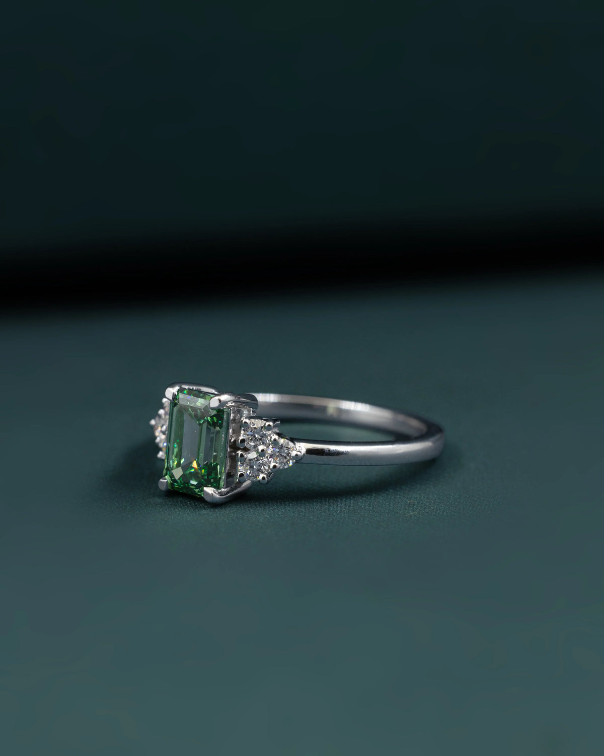 1.28 CTW Emerald & Pear Cut CVD Lab-Grown Diamond Three Stone Ring