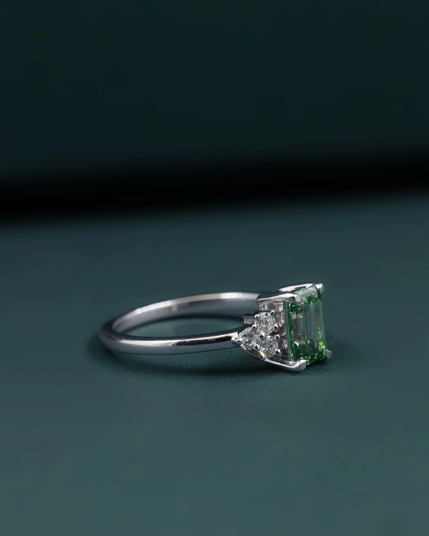 1.28 CTW Emerald & Pear Cut CVD Lab-Grown Diamond Three Stone Ring