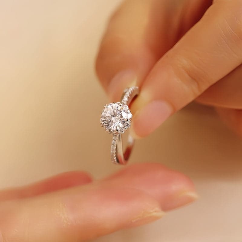 Solarii Moissanite  1.0ct Round Cut  925 Sterling Silver Engagement Ring