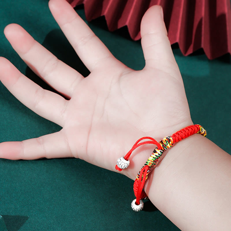 Fortune Jewel 925 Sterling Silver King Kong Knot Multicolored Red String Strength Handmade Braided Kids Child Bracelet