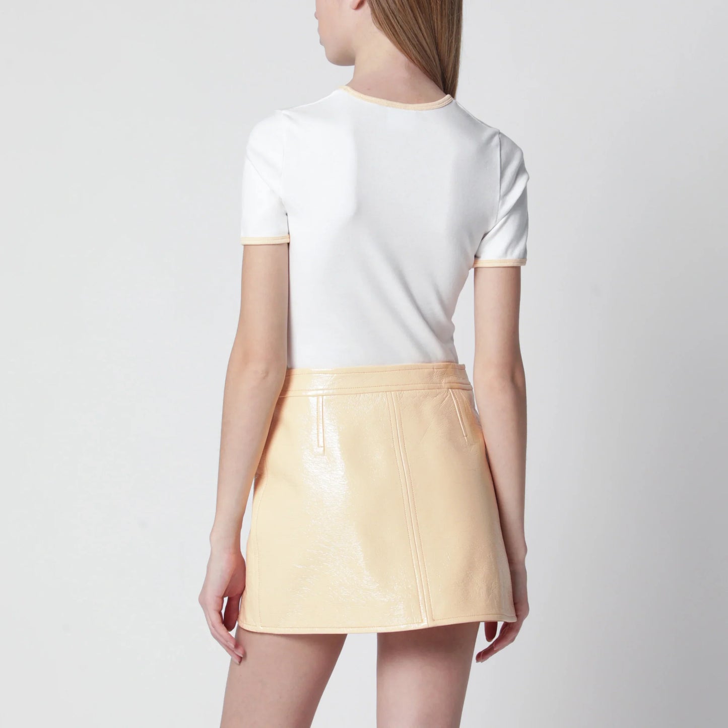Courrèges - White/blue contrast cotton crew-neck T-shirt