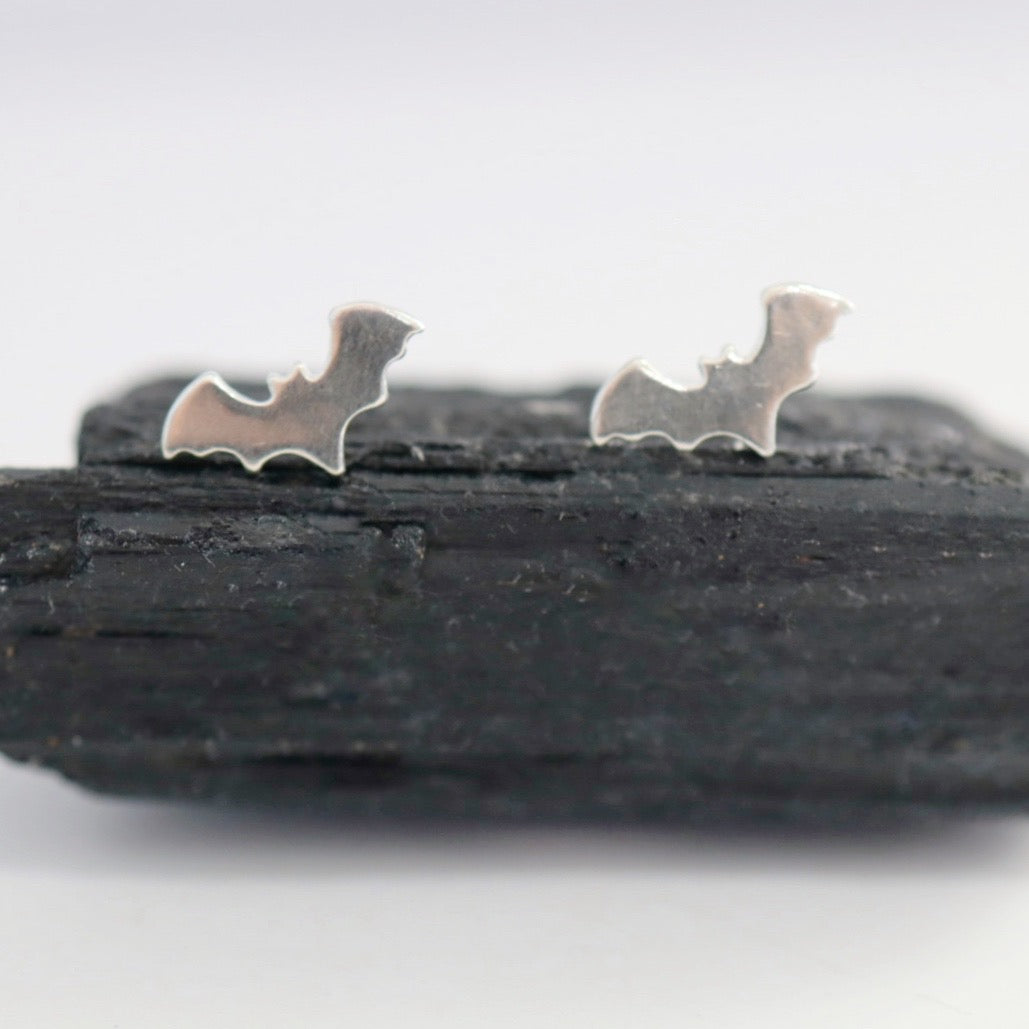 Bat Stud Earrings in Sterling Silver; Halloween Spooky Earrings / READY TO SHIP