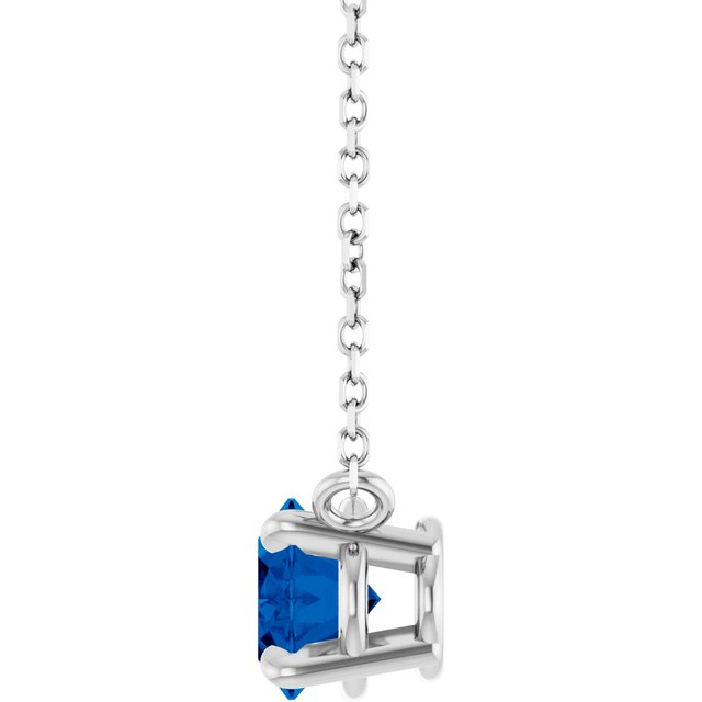 Oval Lab-Grown Blue Sapphire Prong Set Birthstone Pendant Necklace