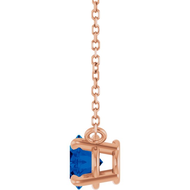 Oval Lab-Grown Blue Sapphire Prong Set Birthstone Pendant Necklace