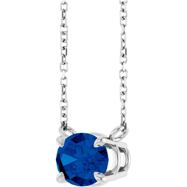 Oval Lab-Grown Blue Sapphire Prong Set Birthstone Pendant Necklace