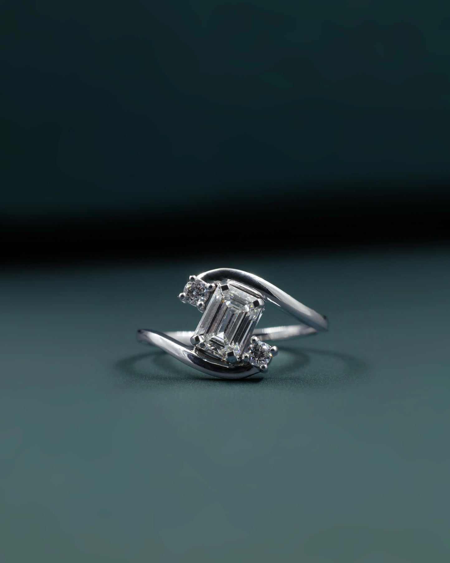 1.12 CTW Emerald Cut Lab-Grown Diamond Curved Bypass Ring
