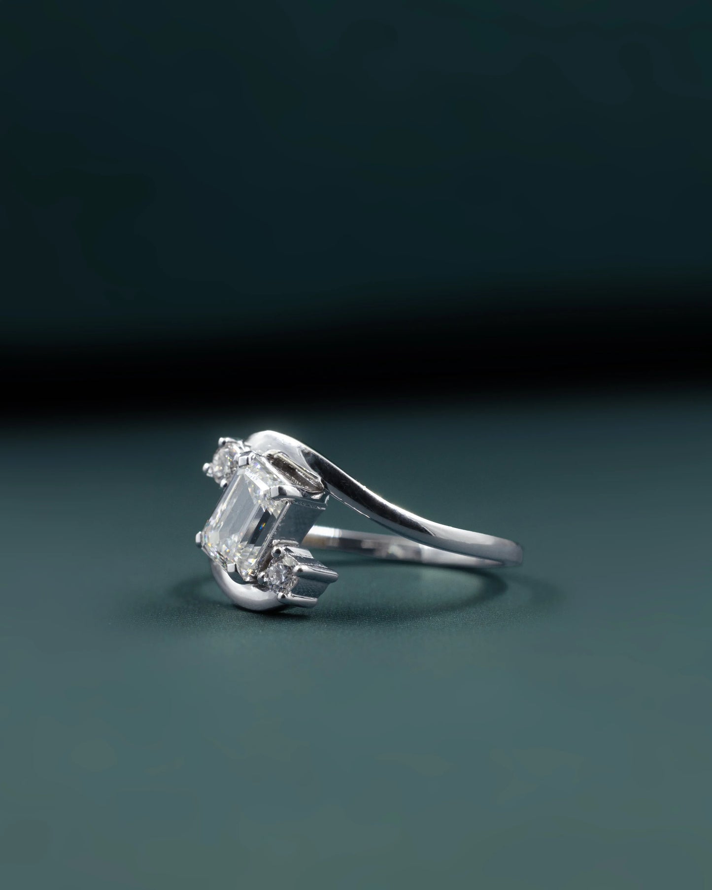 1.12 CTW Emerald Cut Lab-Grown Diamond Curved Bypass Ring