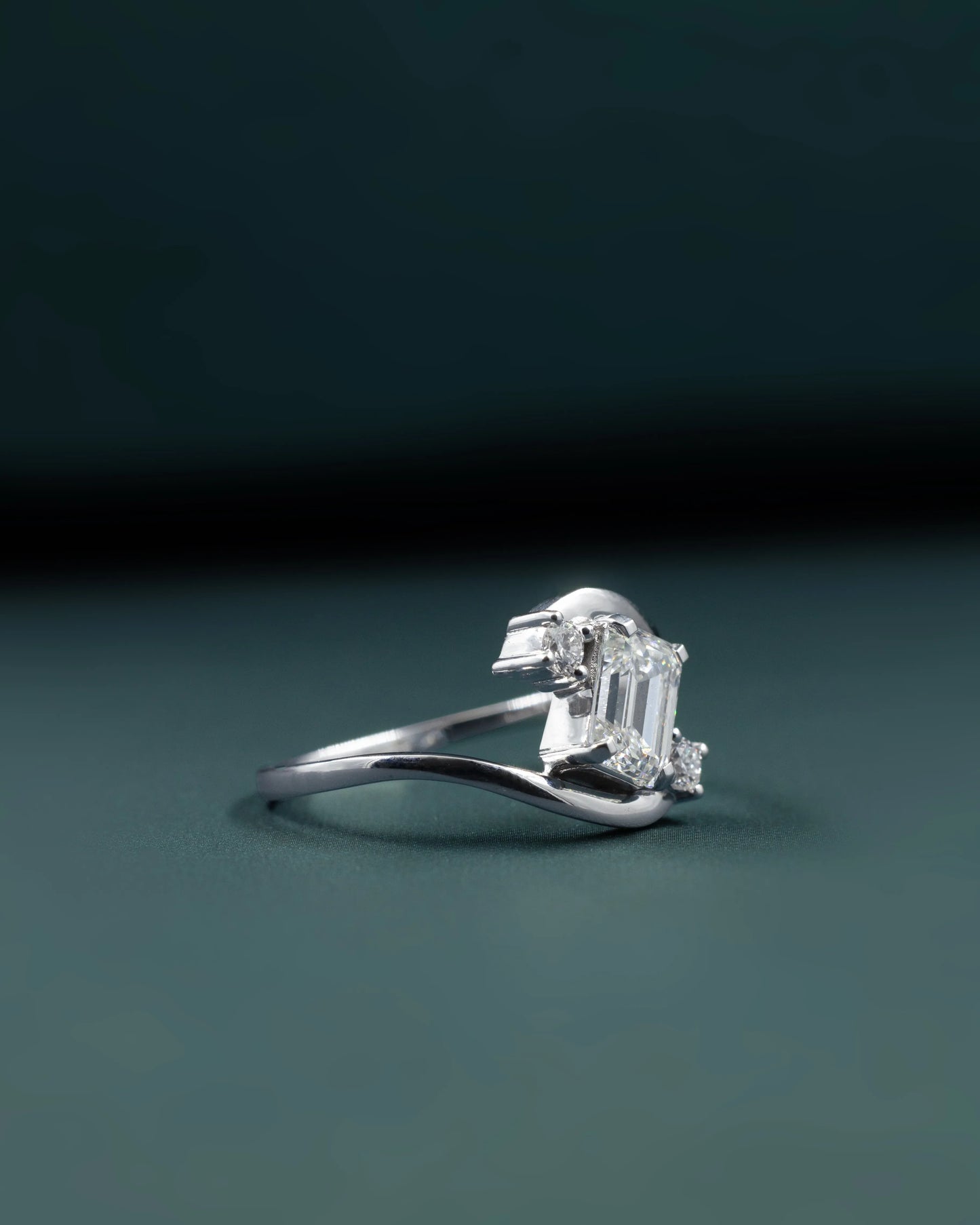 1.12 CTW Emerald Cut Lab-Grown Diamond Curved Bypass Ring