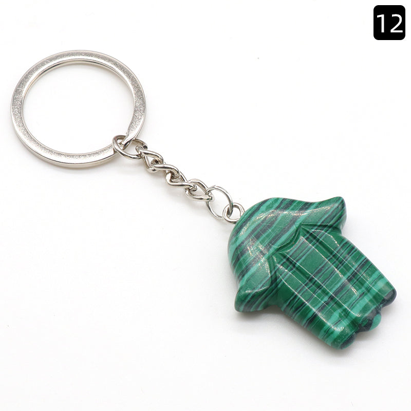 Natural Stone Crystal Keyring - Hamsa Hand -  Spiritual Gift Protection  - New!