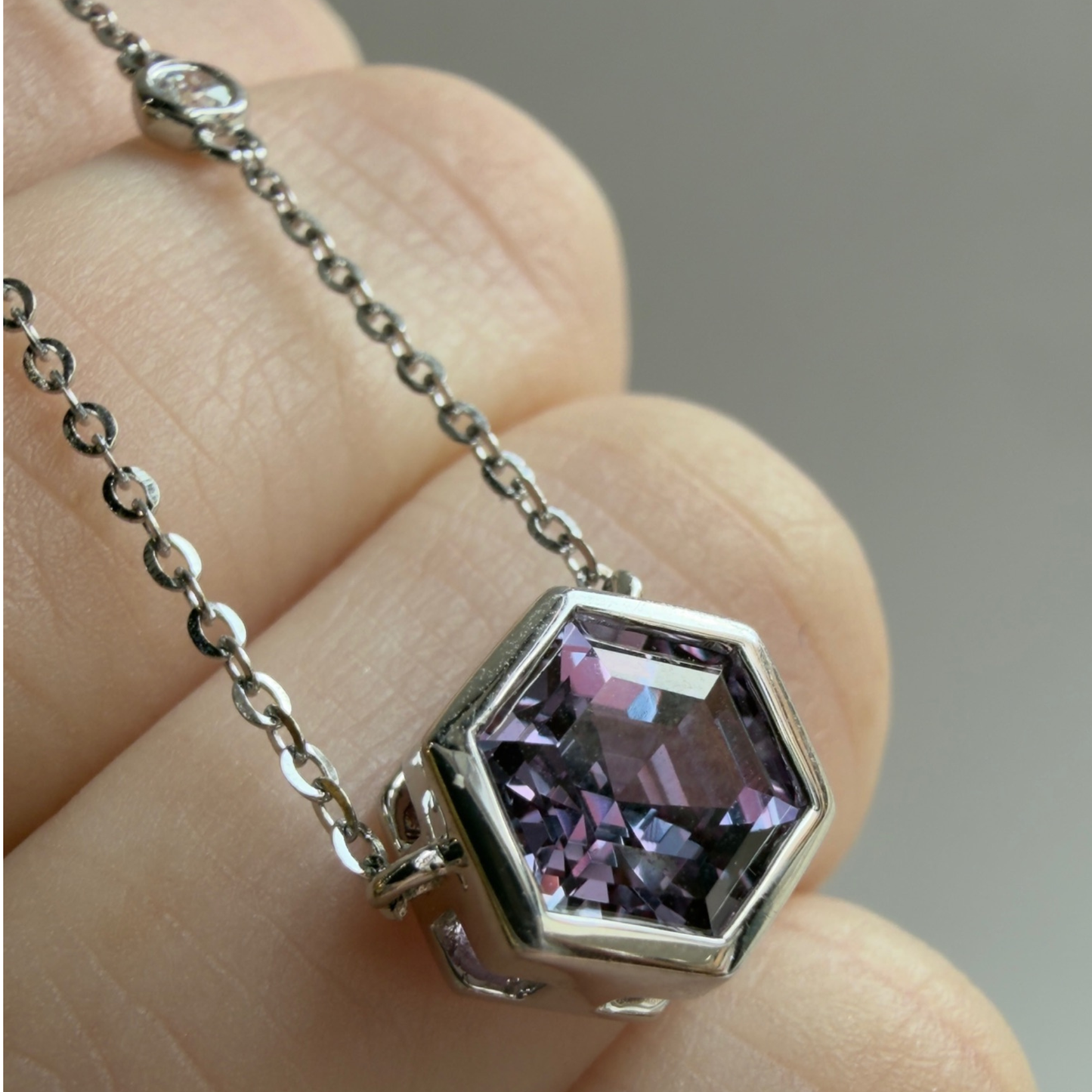 Hexagon Alexandrite Necklace | Sterling Silver