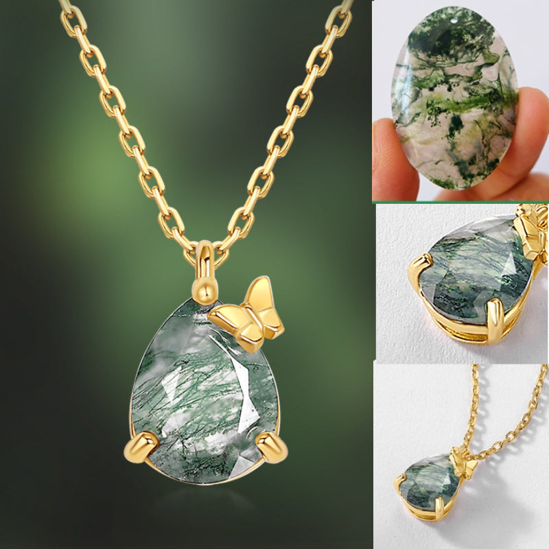 Emerald Cut Moss Agate Unique Necklace - Verdantfly