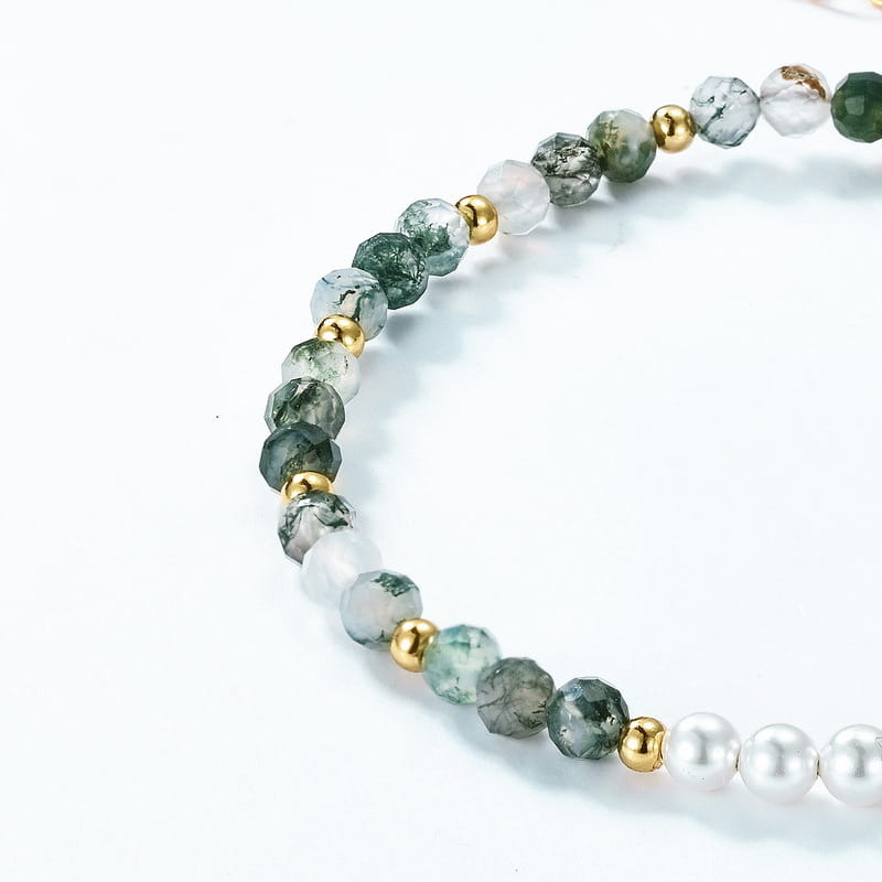 The Meadow & Sea | Moss Agate and Freshwater Pearl Bracelet
