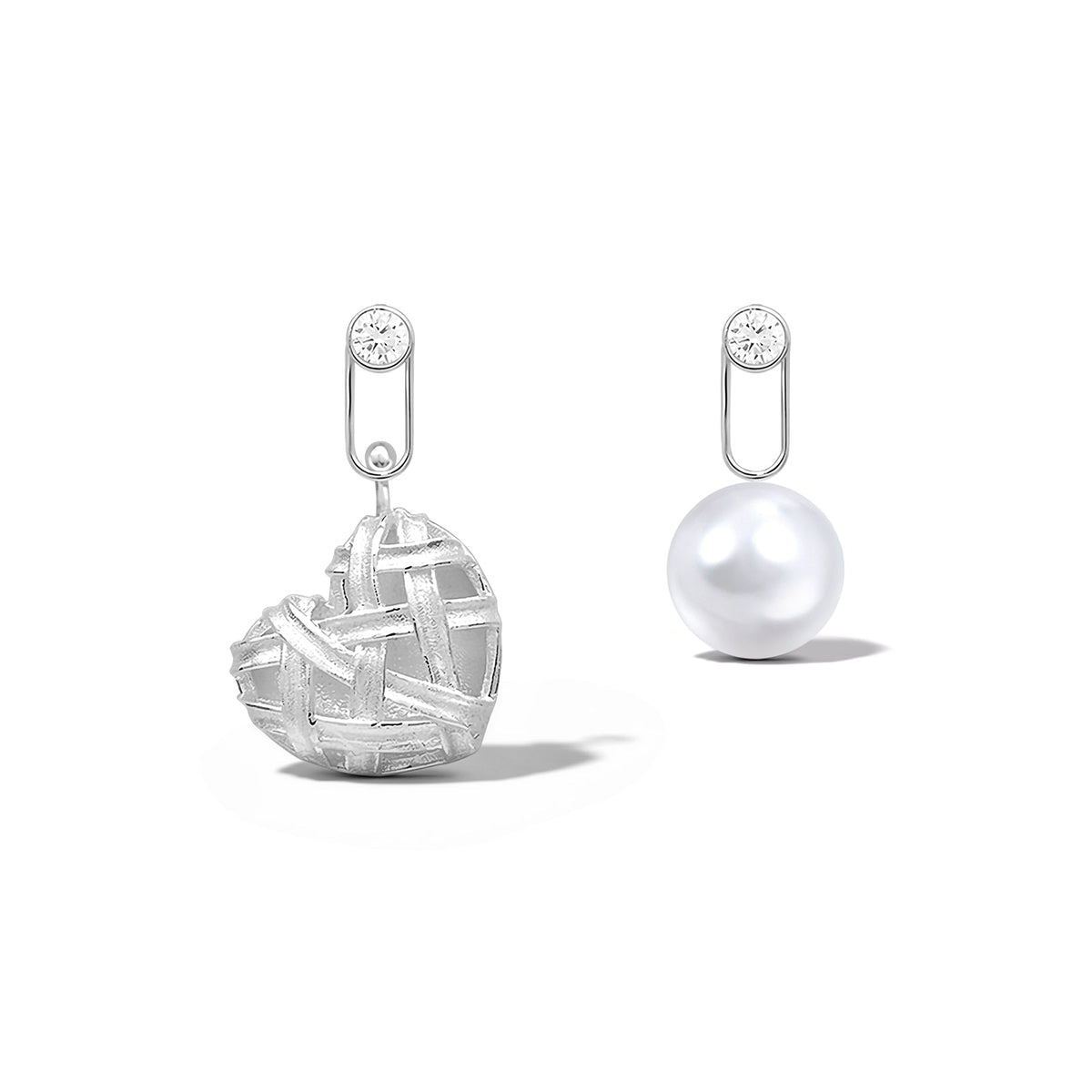 Heart Pearl Asymmetrical Earrings