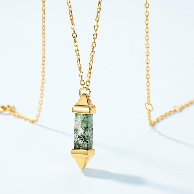 Unique Moss Agate Vertical PillarNeckalce Pendant