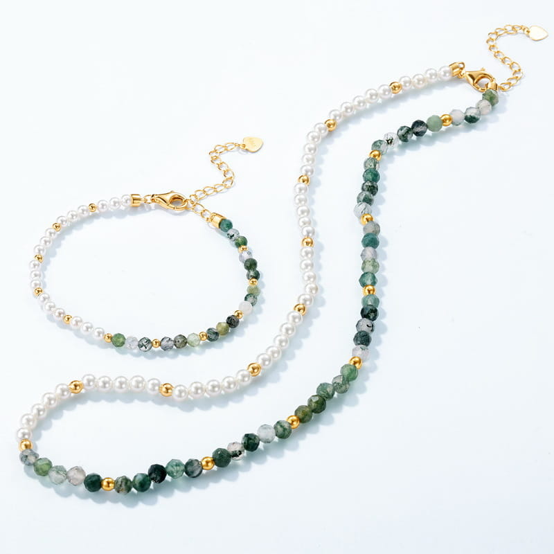 The Meadow & Sea | Moss Agate and Freshwater Pearl Bracelet