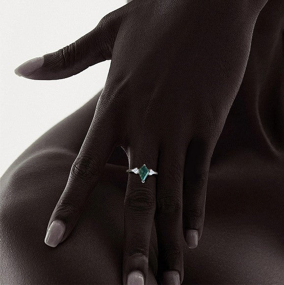 Silver Moss Agate Kite Ring