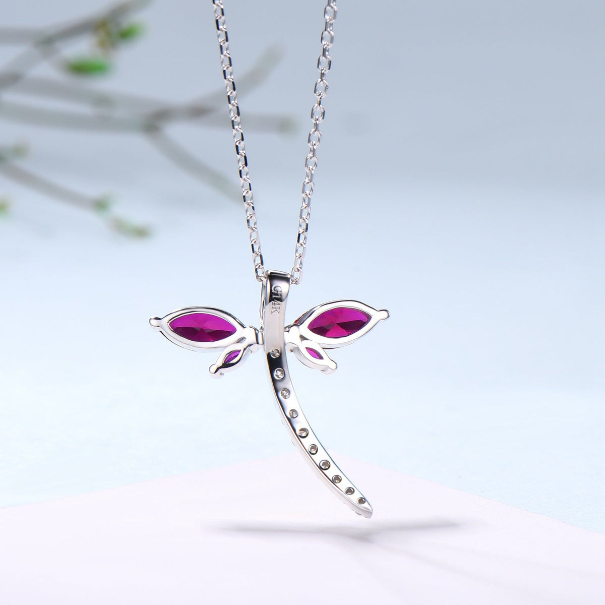 Vintage dragonfly necklace Unique lab red ruby necklace pendant cute silver 14k rose gold July birthstone pendant handmade proposal gifts