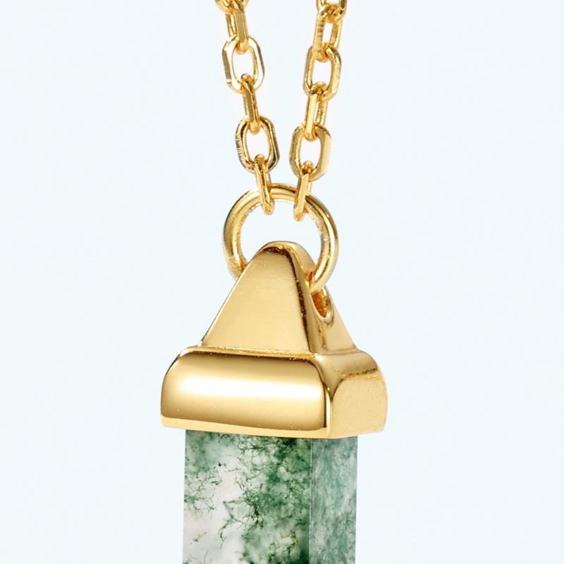 Unique Moss Agate Vertical PillarNeckalce Pendant