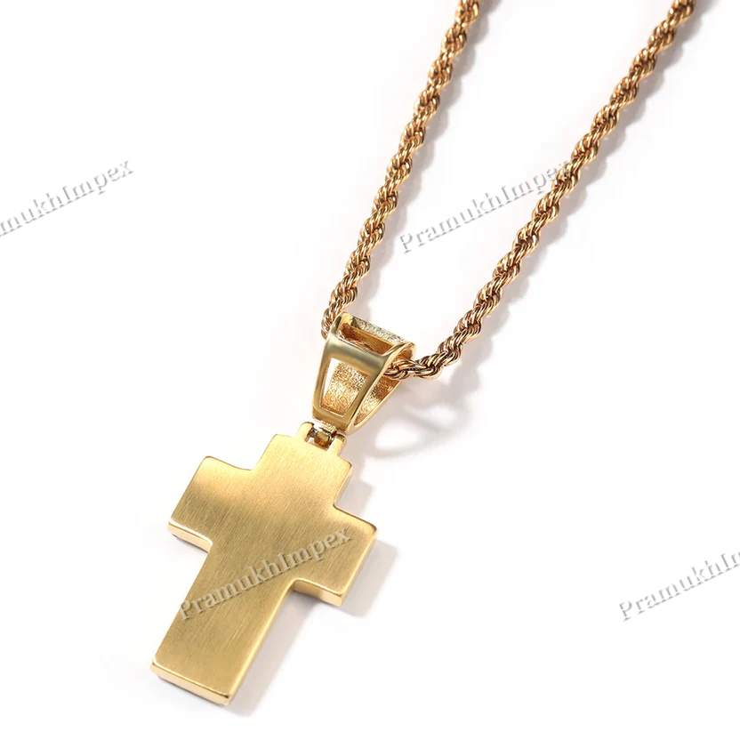 Solid Sterling Silver Lab Diamond Cross Men's Pendant