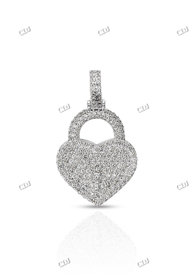 New Arrival Lock Hart Shape Iced Out Moissanite Silver Pendant