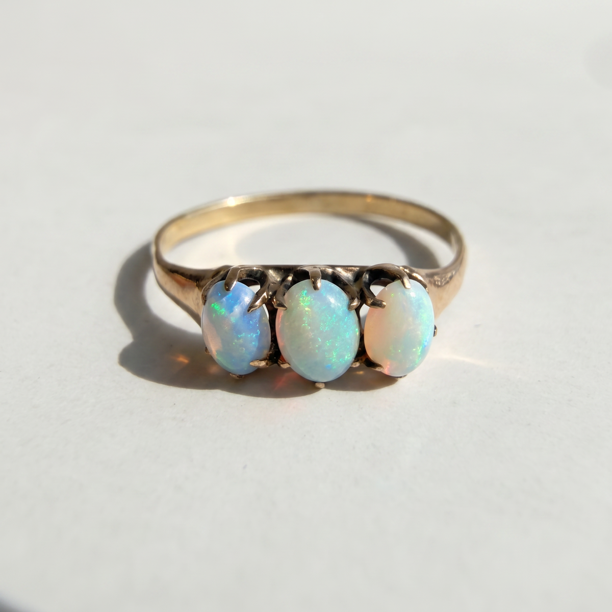 Opal Three Stone Ring | 10K Yellow Gold | Vintage