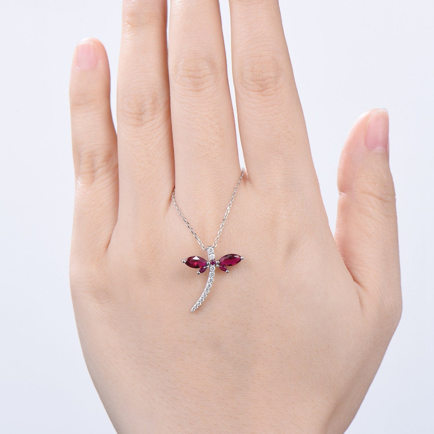 Vintage dragonfly necklace Unique lab red ruby necklace pendant cute silver 14k rose gold July birthstone pendant handmade proposal gifts