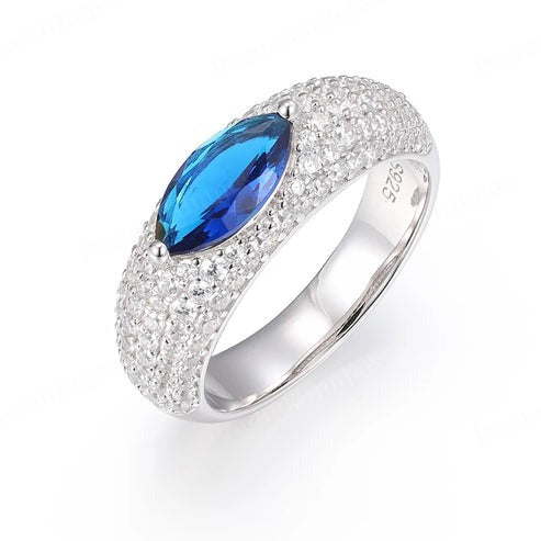Handmade Black Marquise Moissanite Studded Men's Diamond Band in Silver