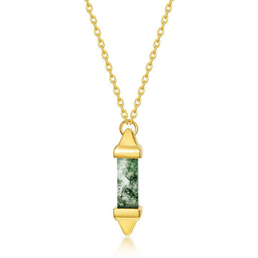 Unique Moss Agate Vertical PillarNeckalce Pendant