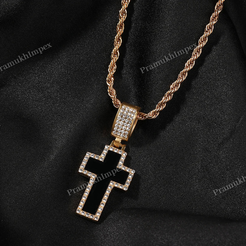 Solid Sterling Silver Lab Diamond Cross Men's Pendant