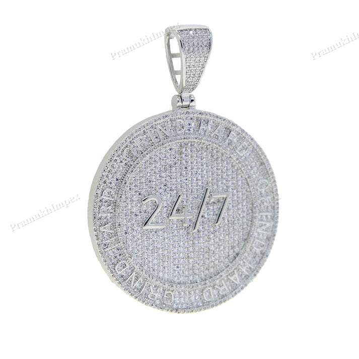 Iced 24/7 Round Moissanite Silver Pendant
