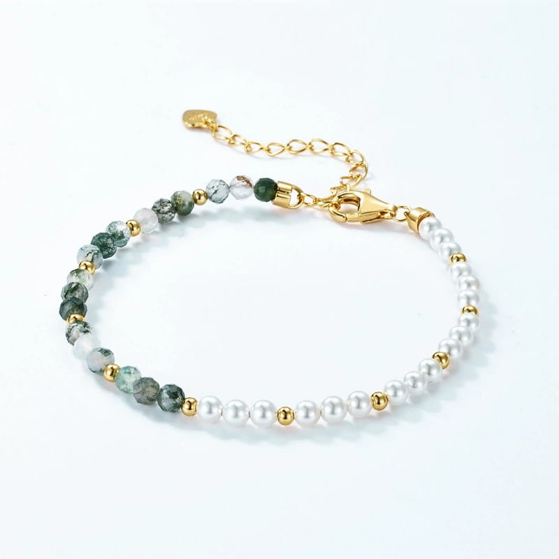 The Meadow & Sea | Moss Agate and Freshwater Pearl Bracelet