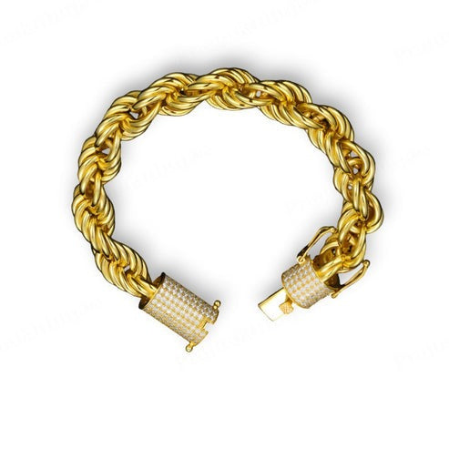 Yellow Gold Plated Hip Hop Twisted Rope Gold Bracelet with Iced Out Clasp