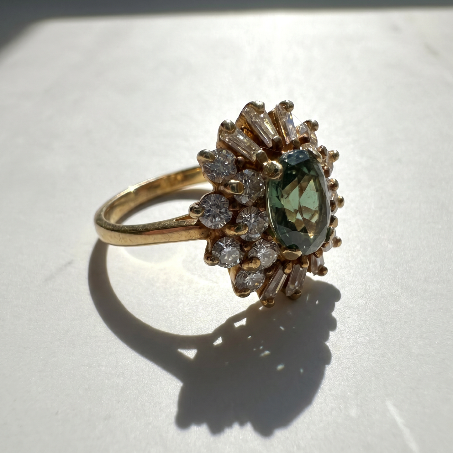 Alexandrite and Diamond Ballerina Halo Ring | 14K Yellow Gold