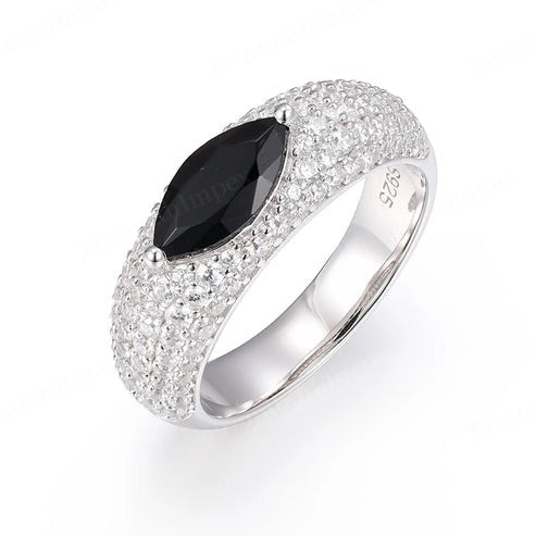 Handmade Black Marquise Moissanite Studded Men's Diamond Band in Silver