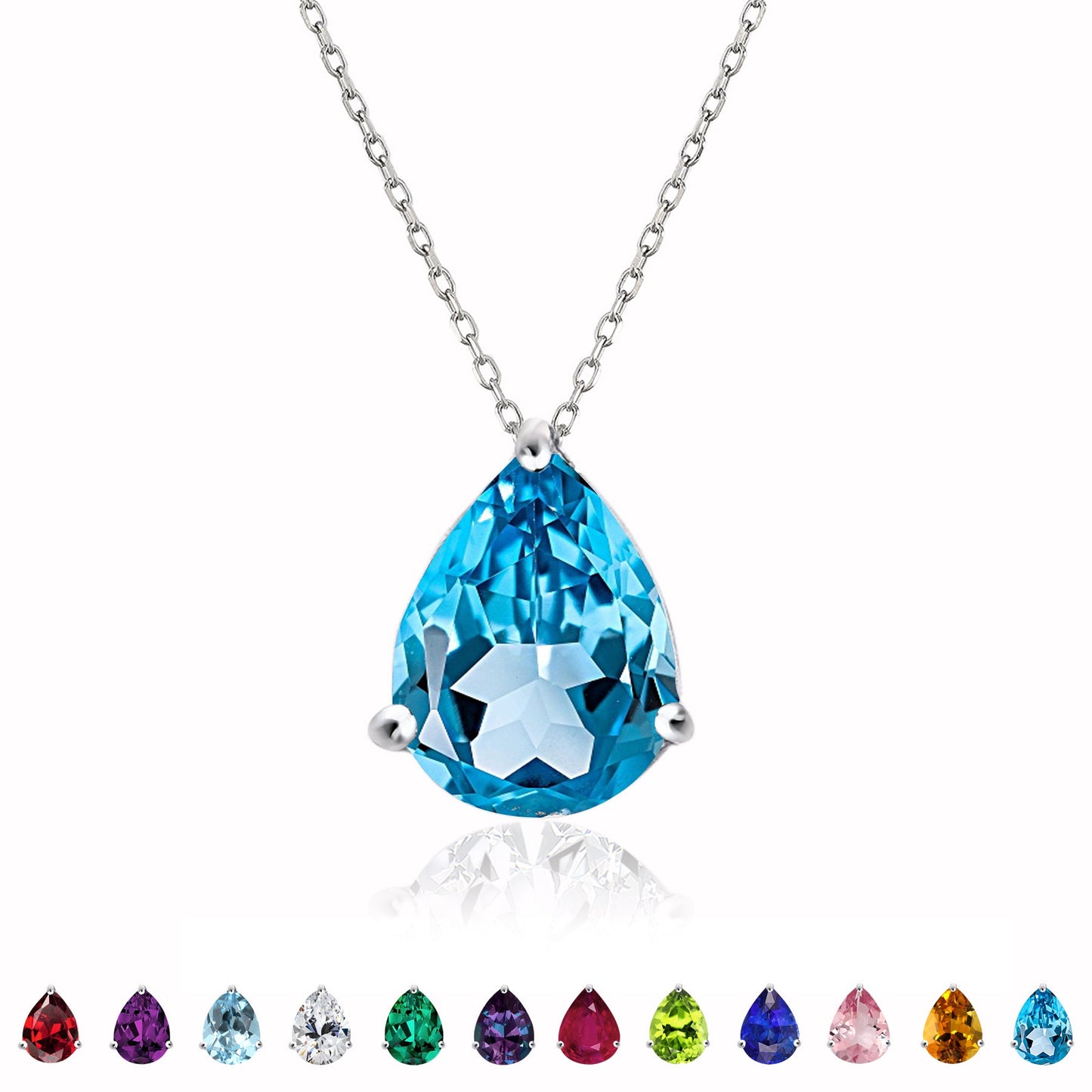 1.5 TCW Pear Shaped Birthstone Prongs Solitaire Slider Necklace
