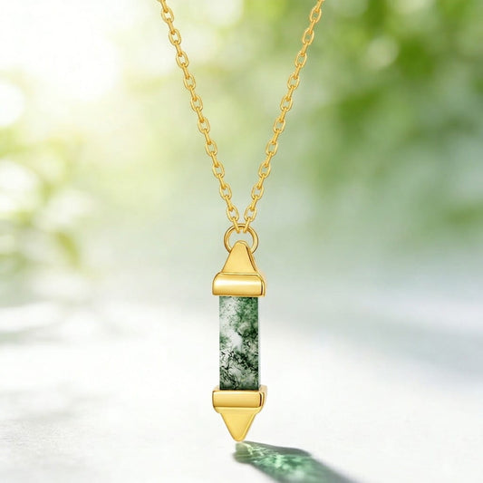 Unique Moss Agate Vertical PillarNeckalce Pendant
