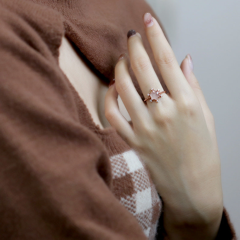 Snowflake Pink Crystal Ring