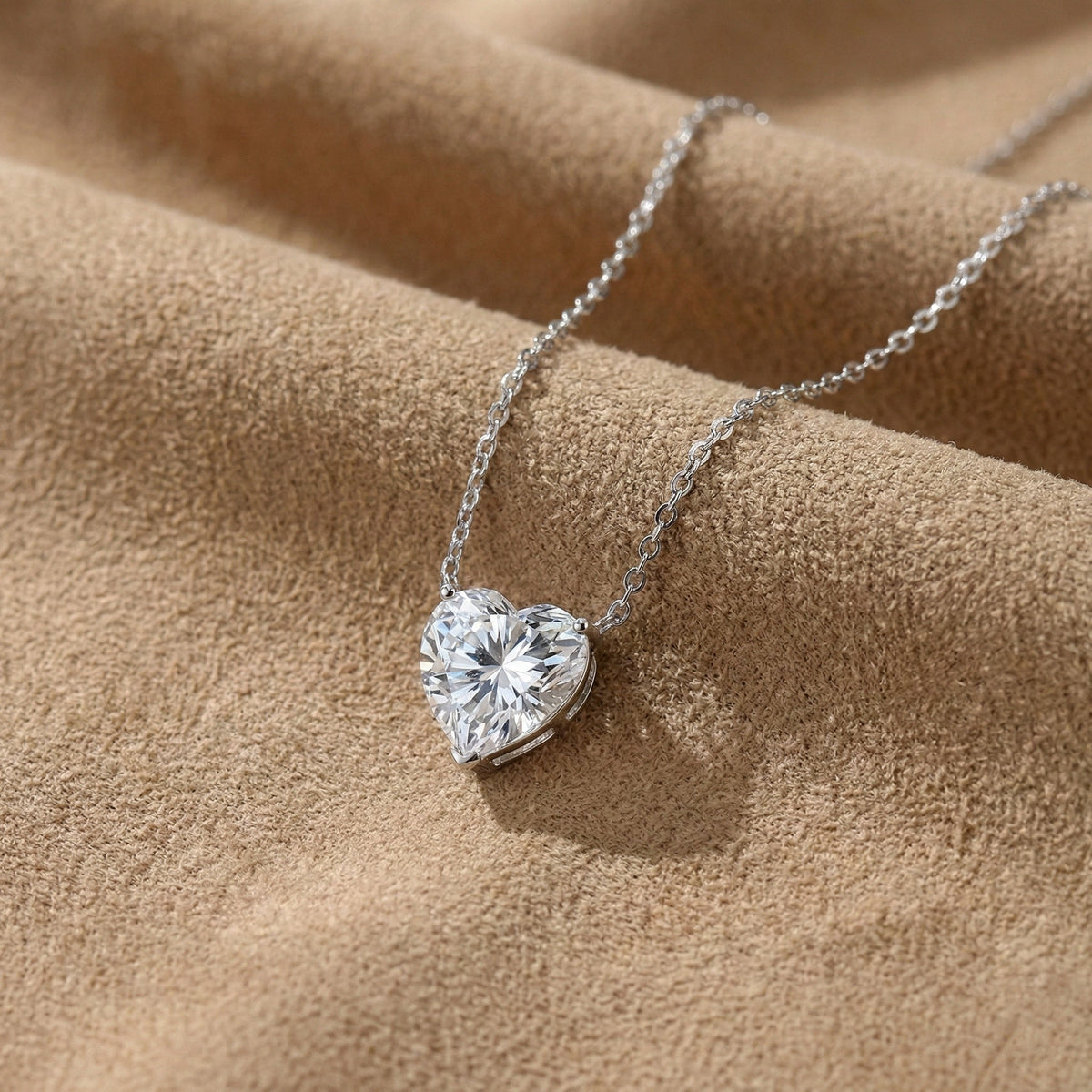 Heart Cut Simulated Diamonds Necklace in 925 Sterling Silver