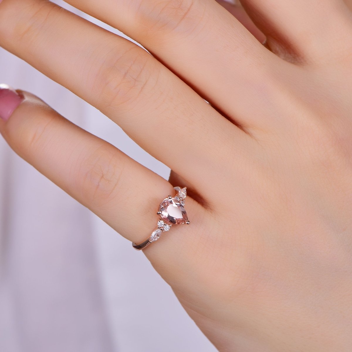 2 Carat Pear Morganite  Moissanite Engagement Ring 14K Gold