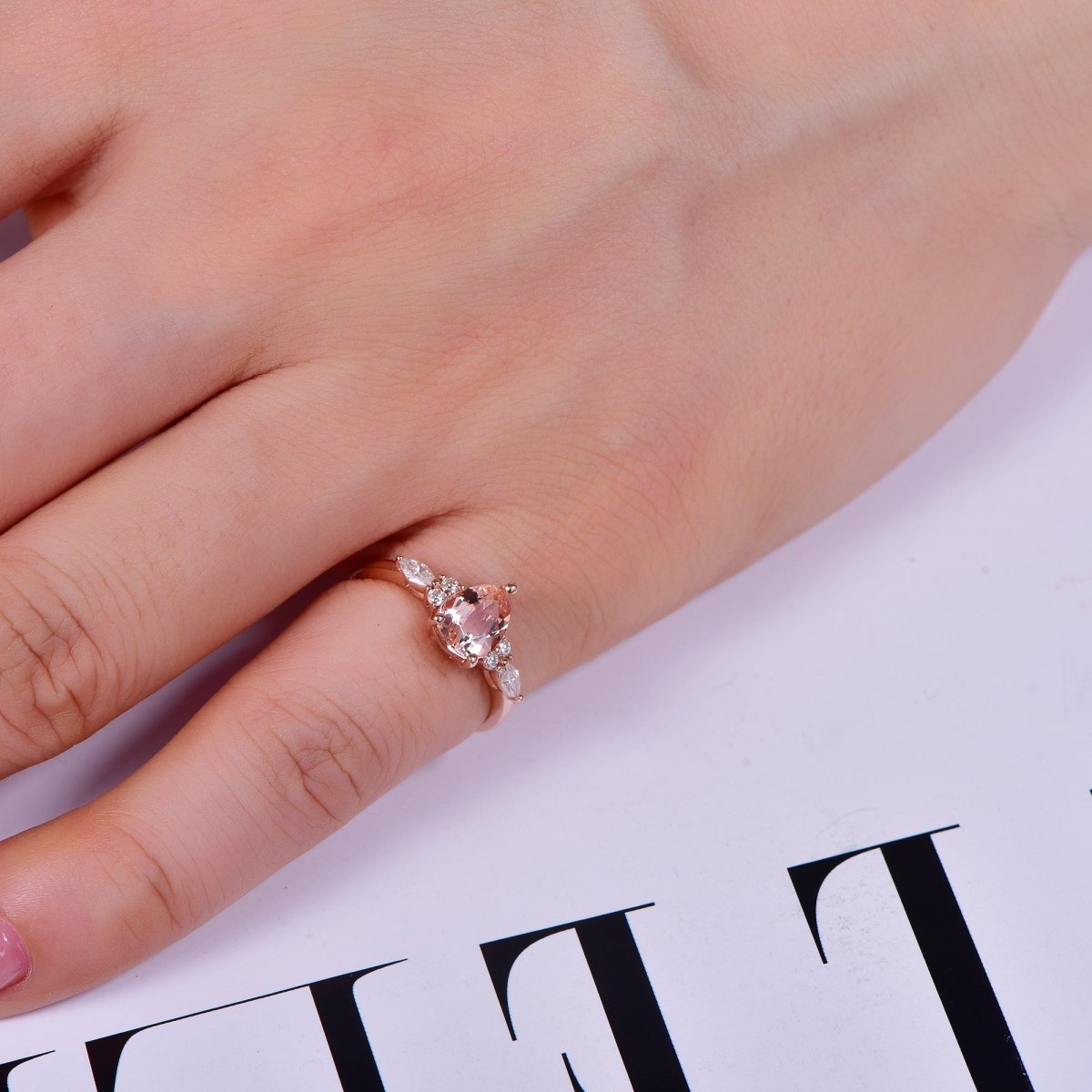 2 Carat Pear Morganite  Moissanite Engagement Ring 14K Gold