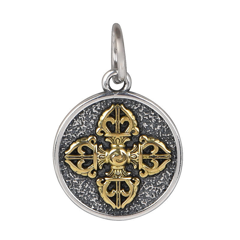 Fortune Jewel 925 Sterling Silver Double Dorje Vajra Blessing Necklace Pendant