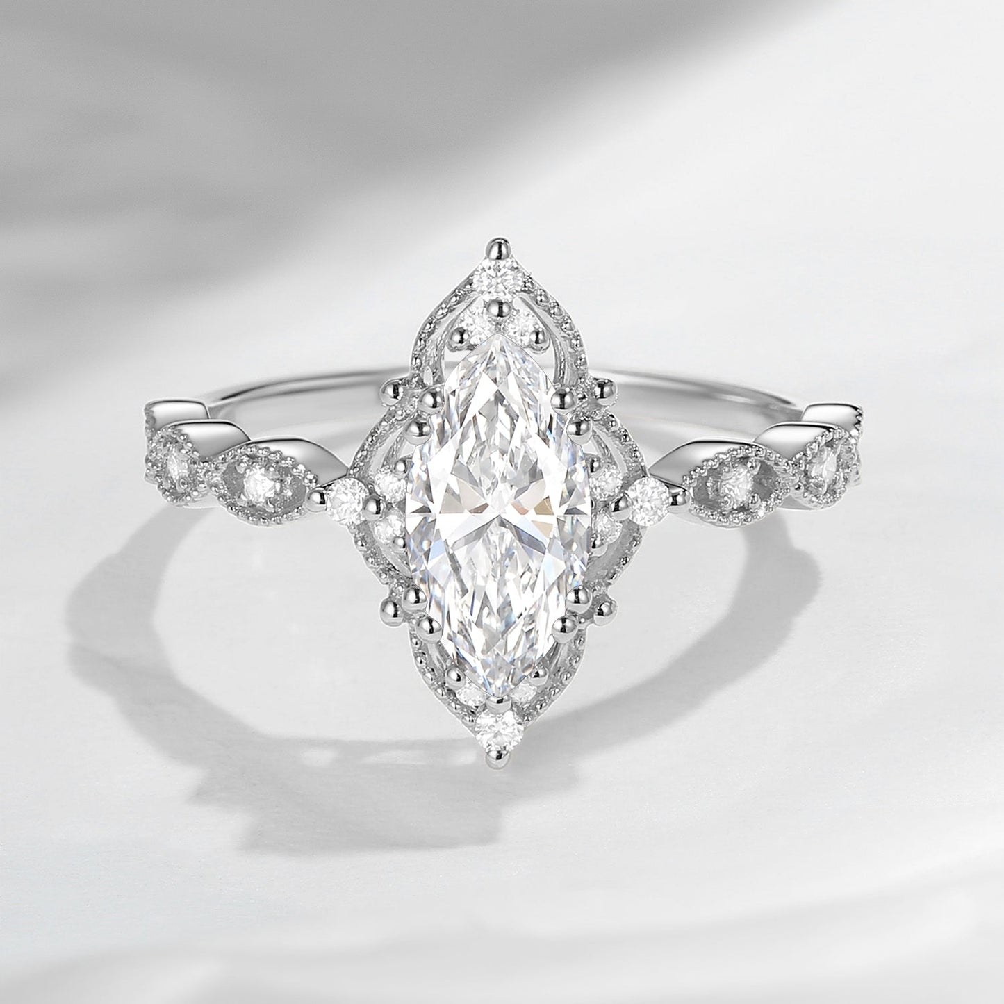 Unique Marquise Lab Diamond Vintage Inspired Engagement Ring