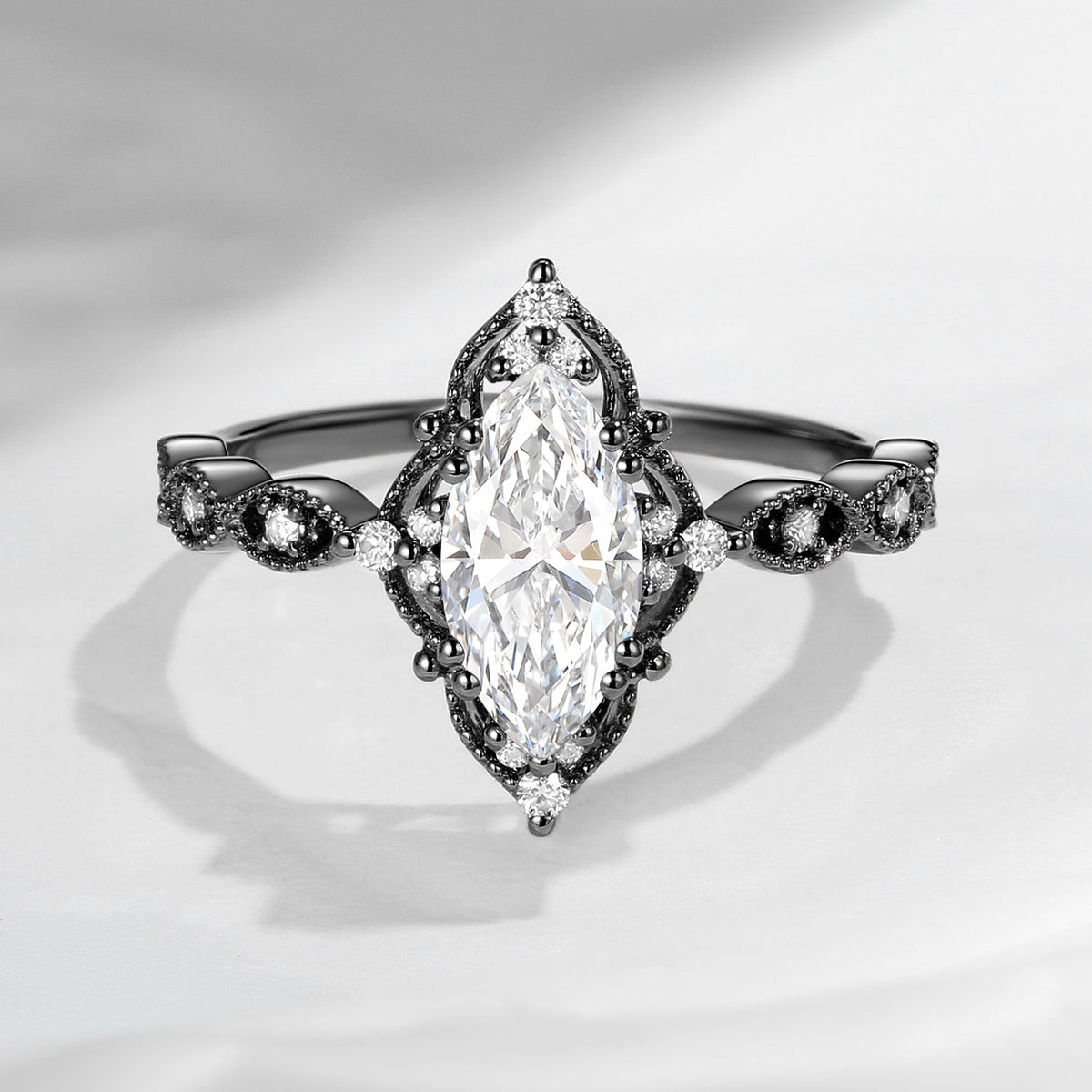 Unique Marquise Lab Diamond Vintage Inspired Engagement Ring