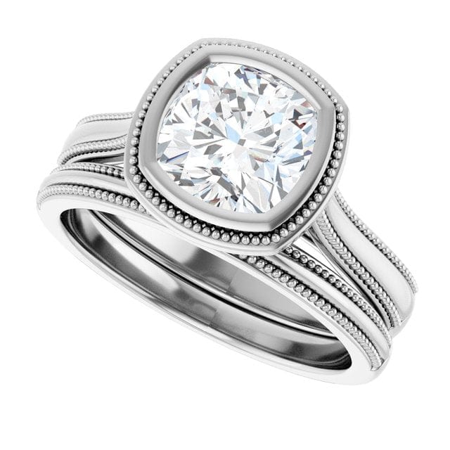 Miley Milgrain Bezel Set Solitaire Cathedral Engagement Ring - Setting only