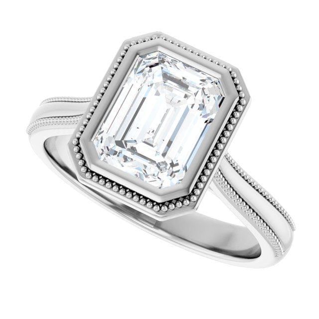 Miley Milgrain Bezel Set Solitaire Cathedral Engagement Ring - Setting only